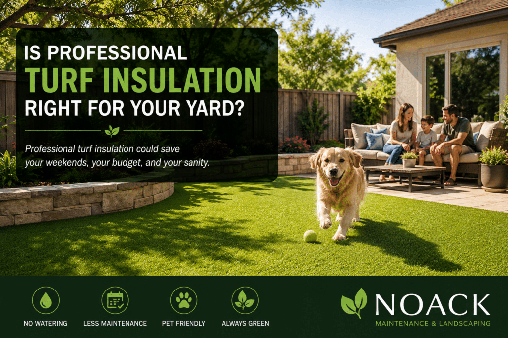 Family and dog enjoying a low-maintenance artificial turf backyard in Houston